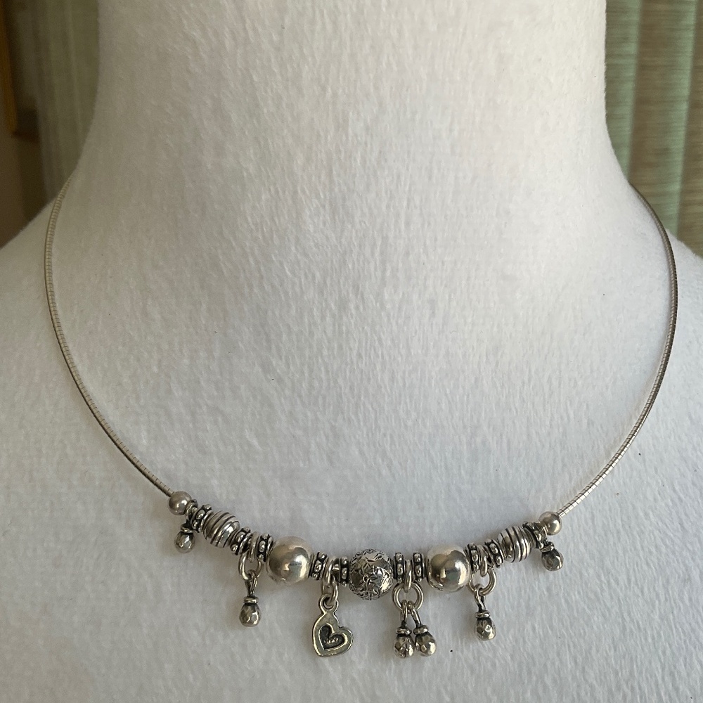 - Sterling Silver Omega Necklace with Beads and Charms